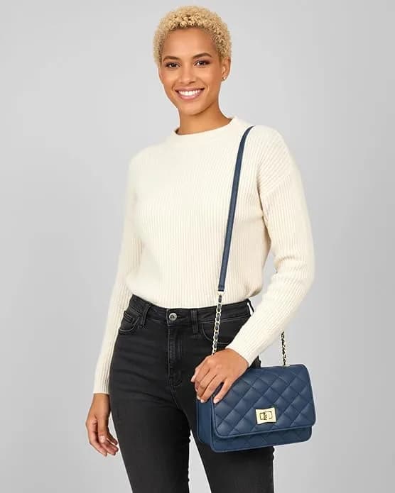 Quilted Crossbody Sling Bag - Stylish Cross Body Handbag for Girls & Women with Gold Chain