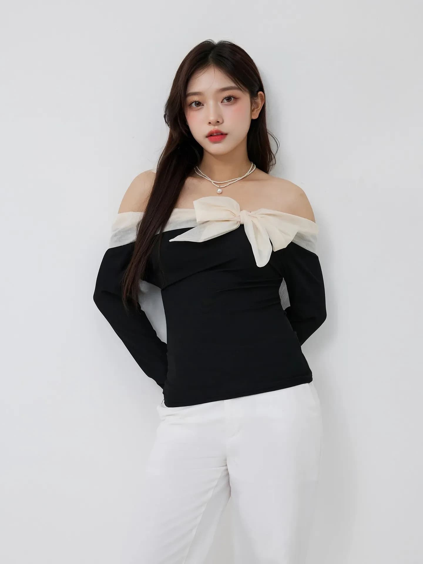 Off-Shoulder Patchwork Bow Top