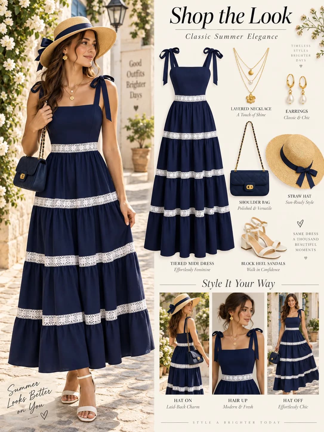 Shop the look: Navy Blue Tiered Midi Dress for Summer