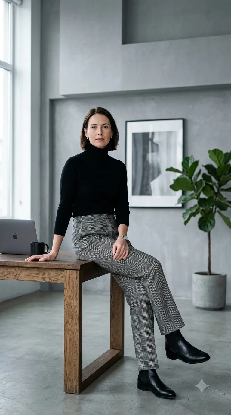 Slate and Oatmeal Plaid With a Black Knit