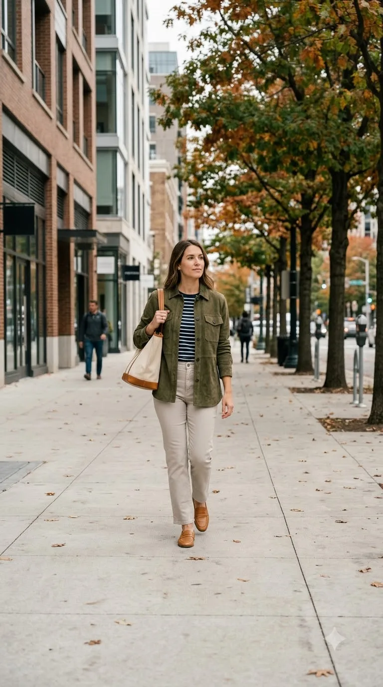 Olive Shacket Over Stripes