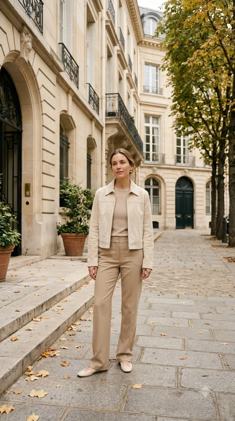 Ecru Cropped Jacket in Tonal Sand