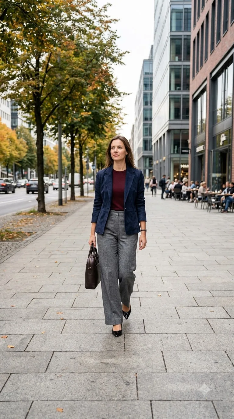 Navy Suede Blazer Jacket for Work
