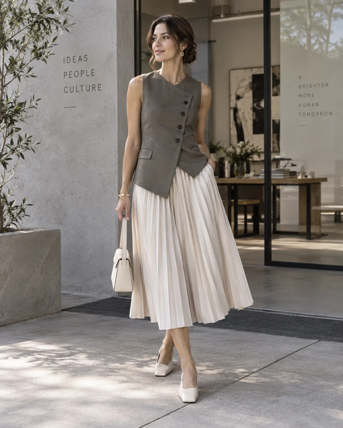 Asymmetric Vest With a Pleated Skir
