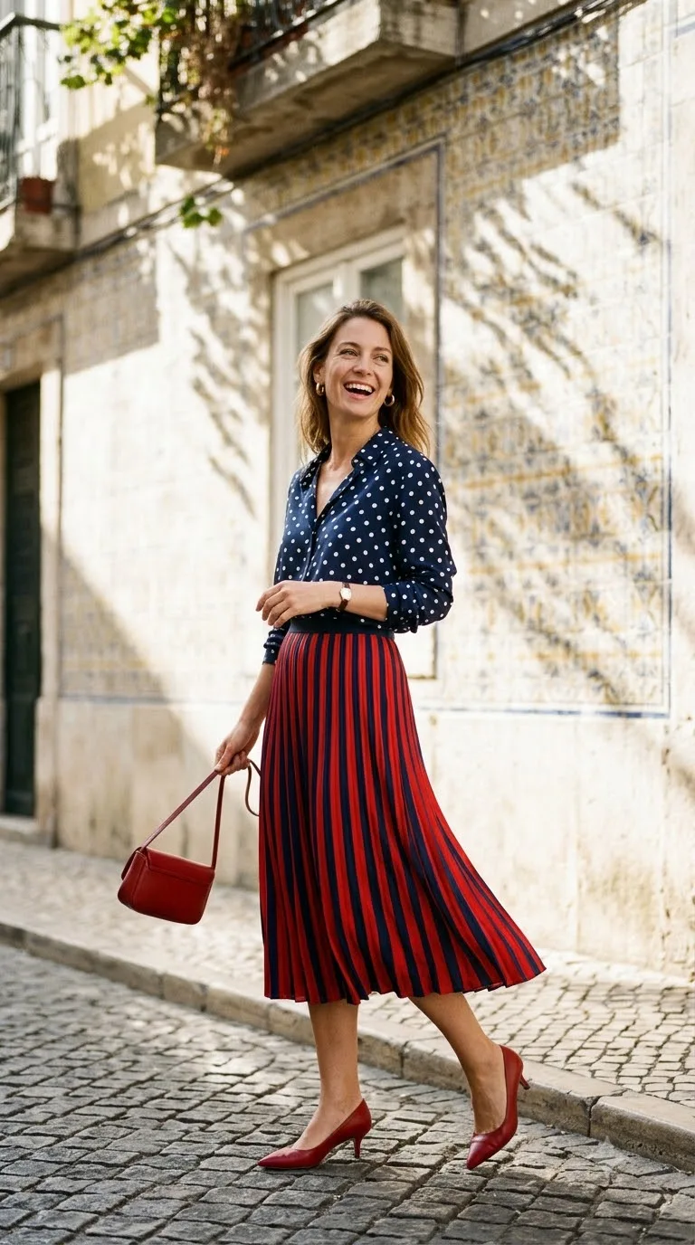 Clashing Prints in One Colour Family