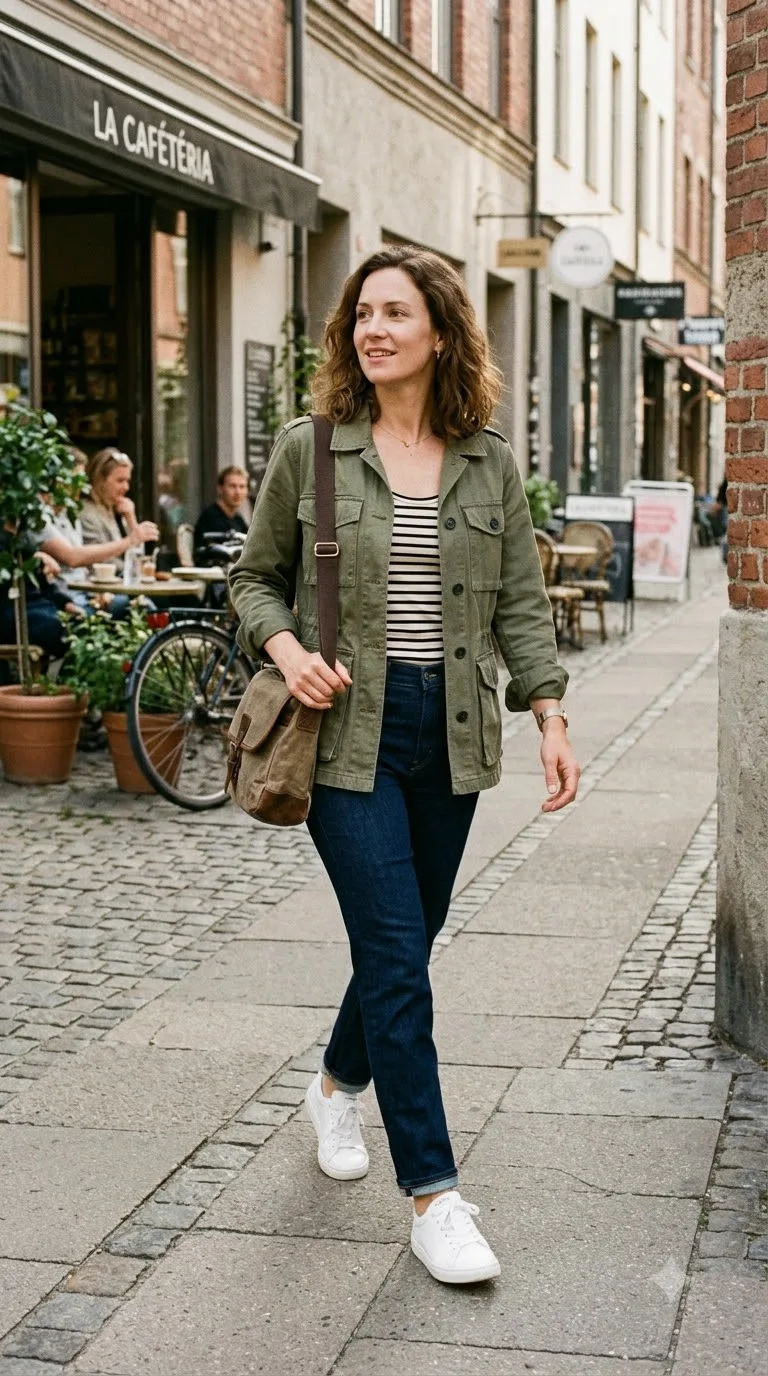 Dark Wash Jeans + Olive Utility Jacket
