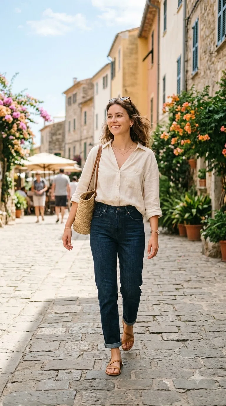 Lightweight shirt and sandals for warm weather