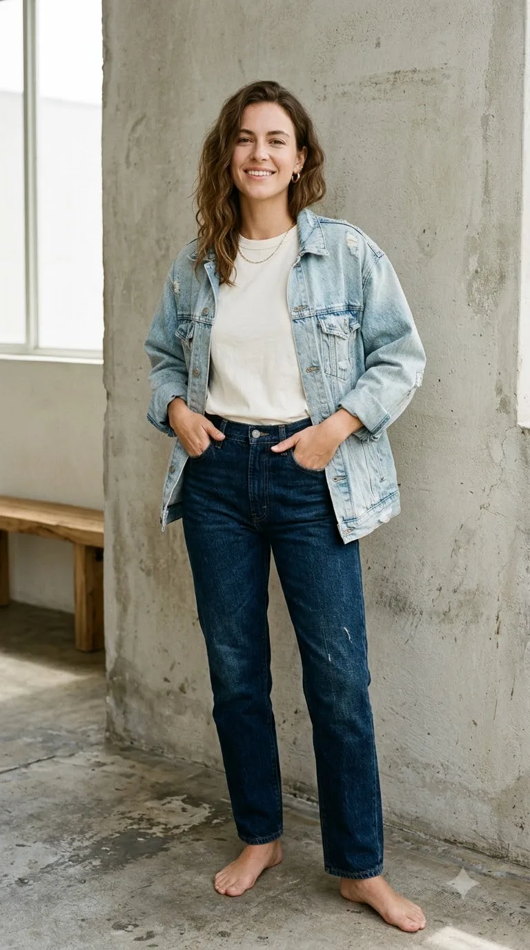 Double denim with contrasting washes