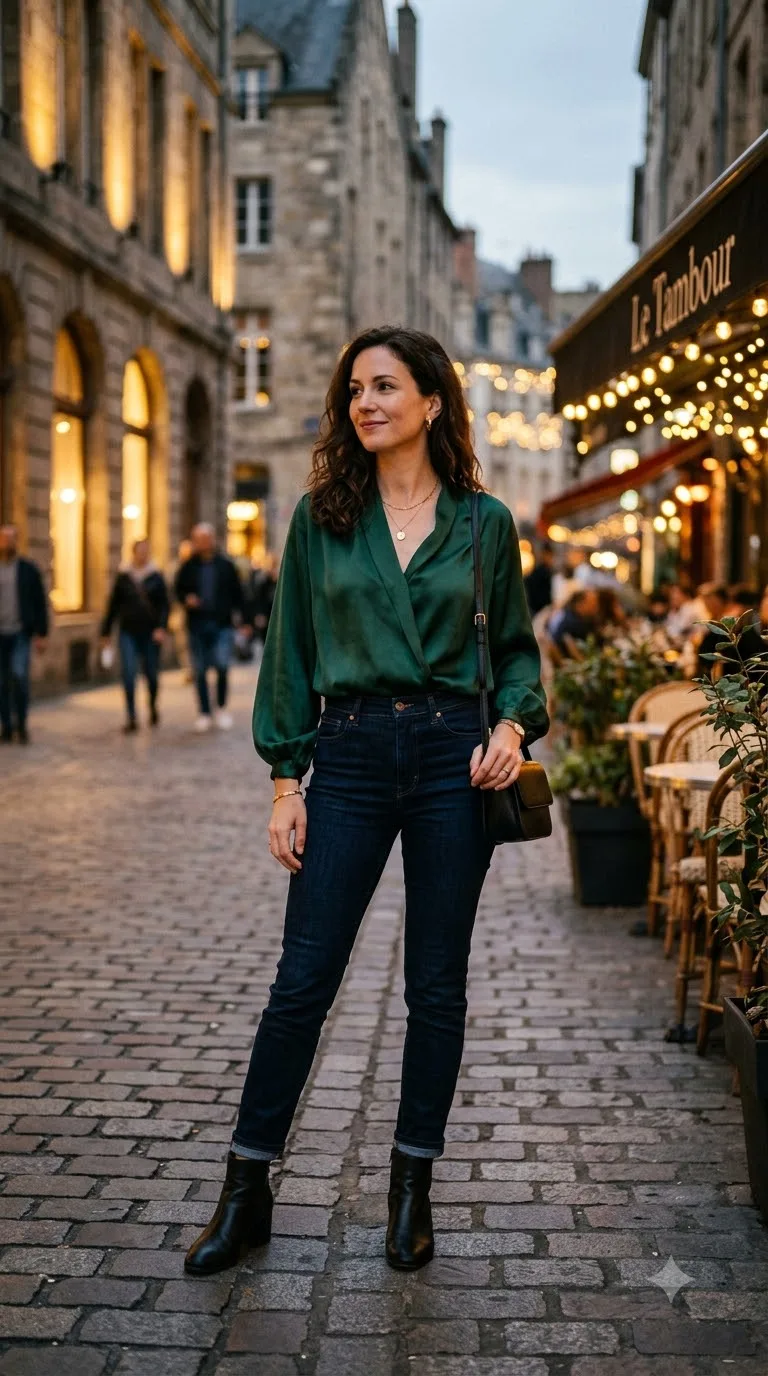 Satin blouse with heels for evening
