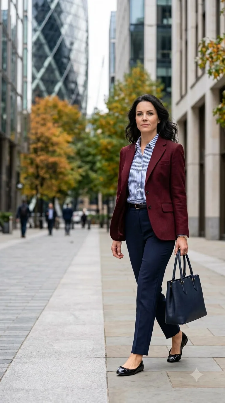 Burgundy Blazer With a Striped Shirt
