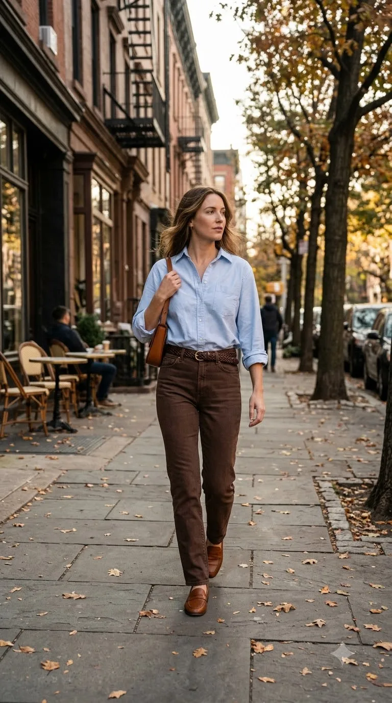 Oxford Shirt and Cognac Loafers