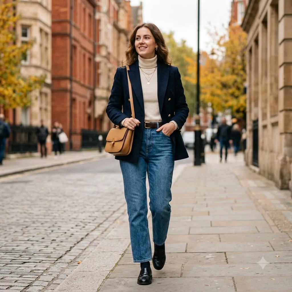 Blazer with turtleneck and jeans