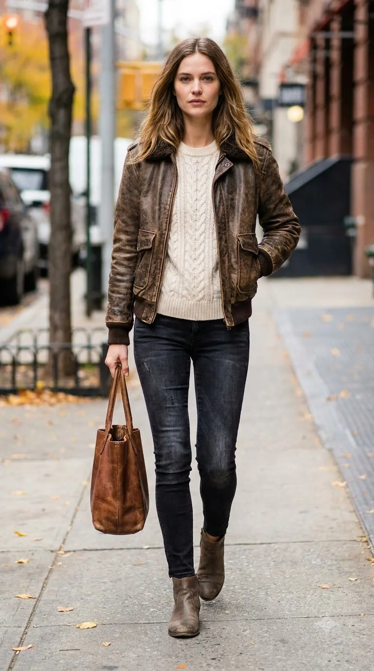Leather jacket with jeans