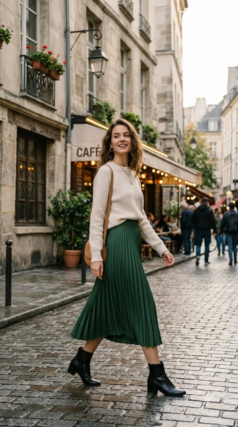 Pleated skirt with knit top