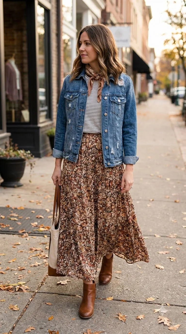 Styling denim jacket maxi skirt